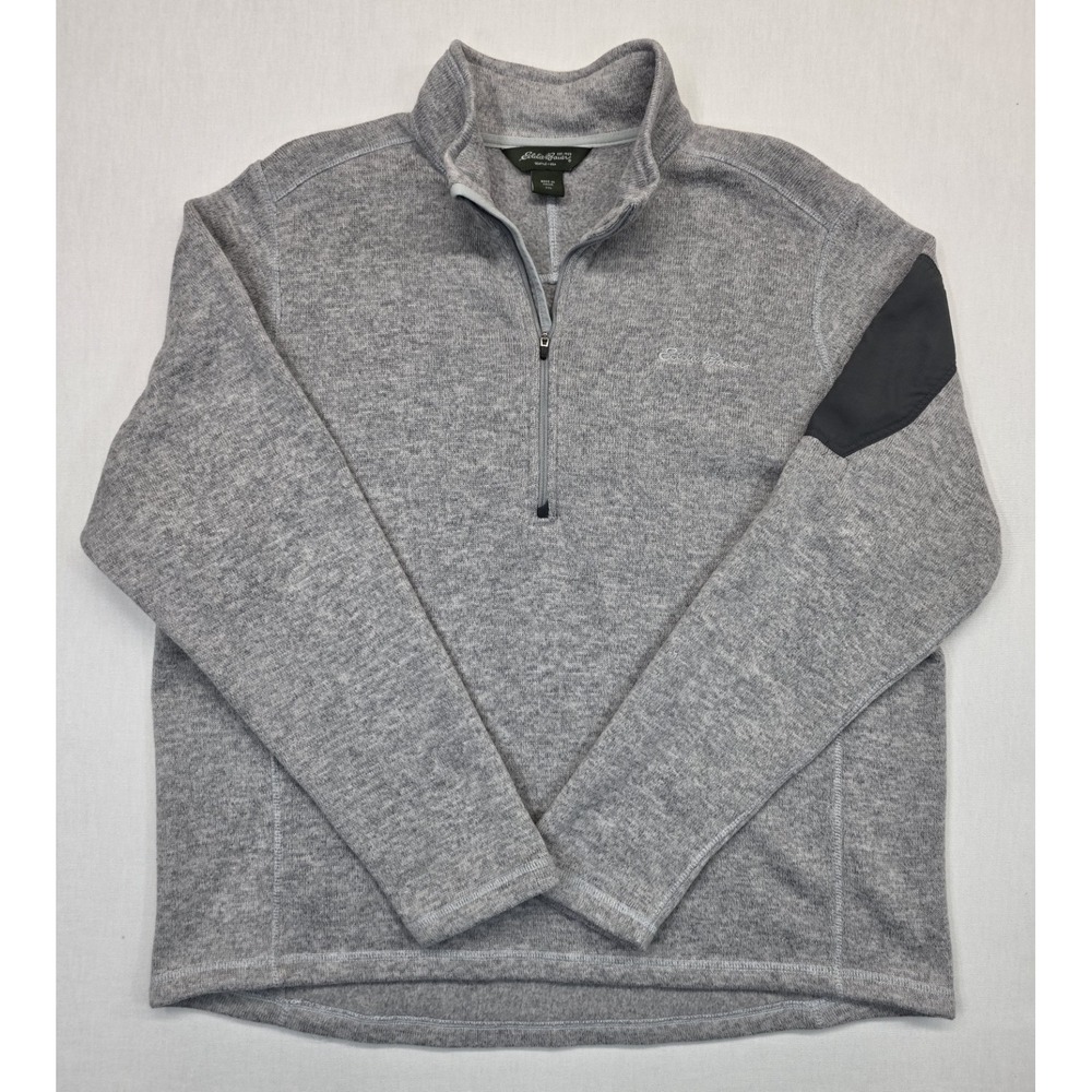 Eddie Bauer Men's XXL Fleece Quarter‑Zip Pullover Gray Zip Sleeve Pocket Outdoor